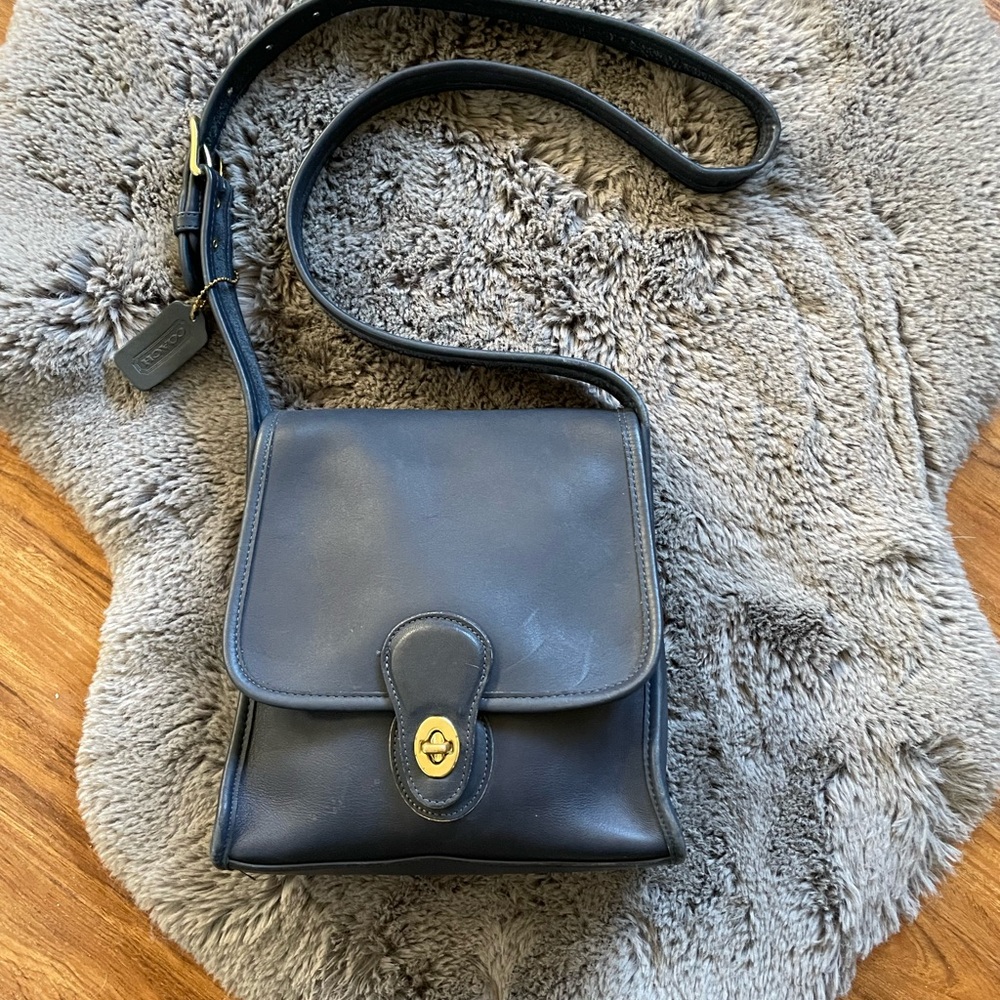 Coach Blue Leather Crossbody Bag with Turn-Lock Closure